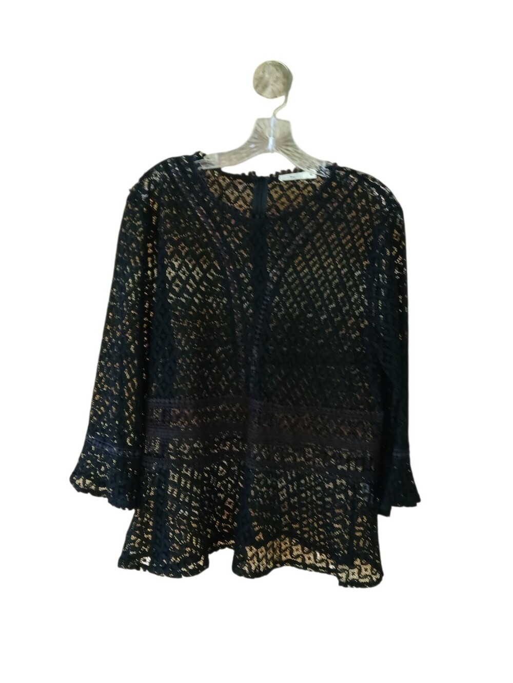 Hazel By Anthropologt Blsck Lace Bell Sleeve Blouse XL